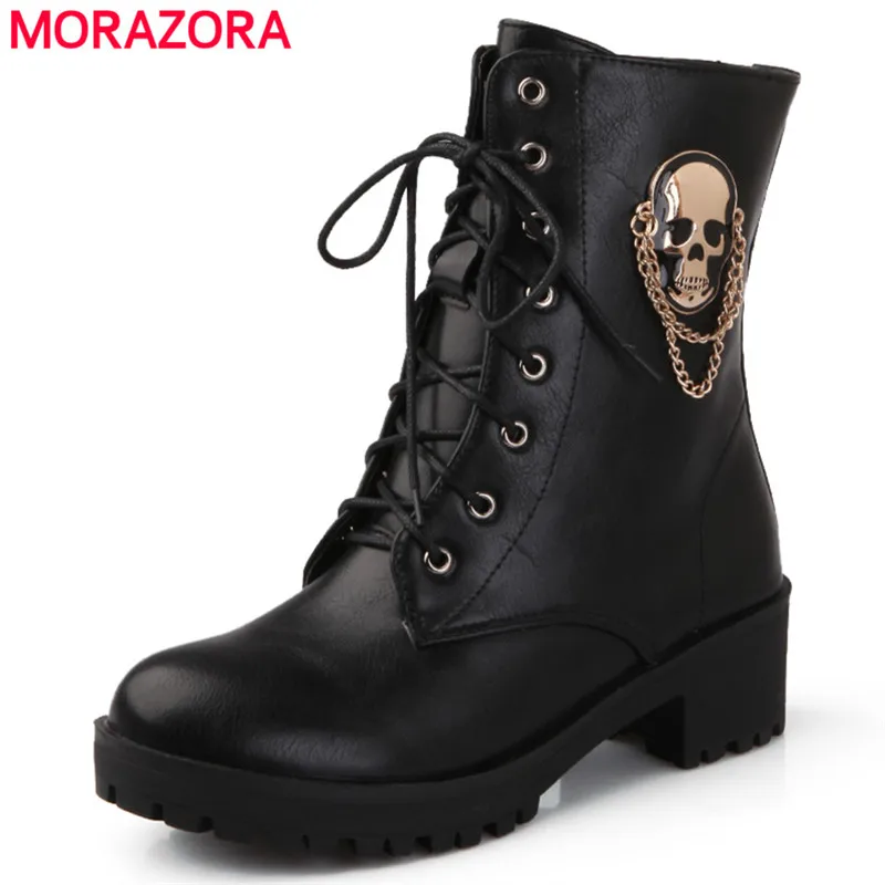 0 : Buy MORAZORA 2018 hot sale ankle boots for women skull street lace up platform ...