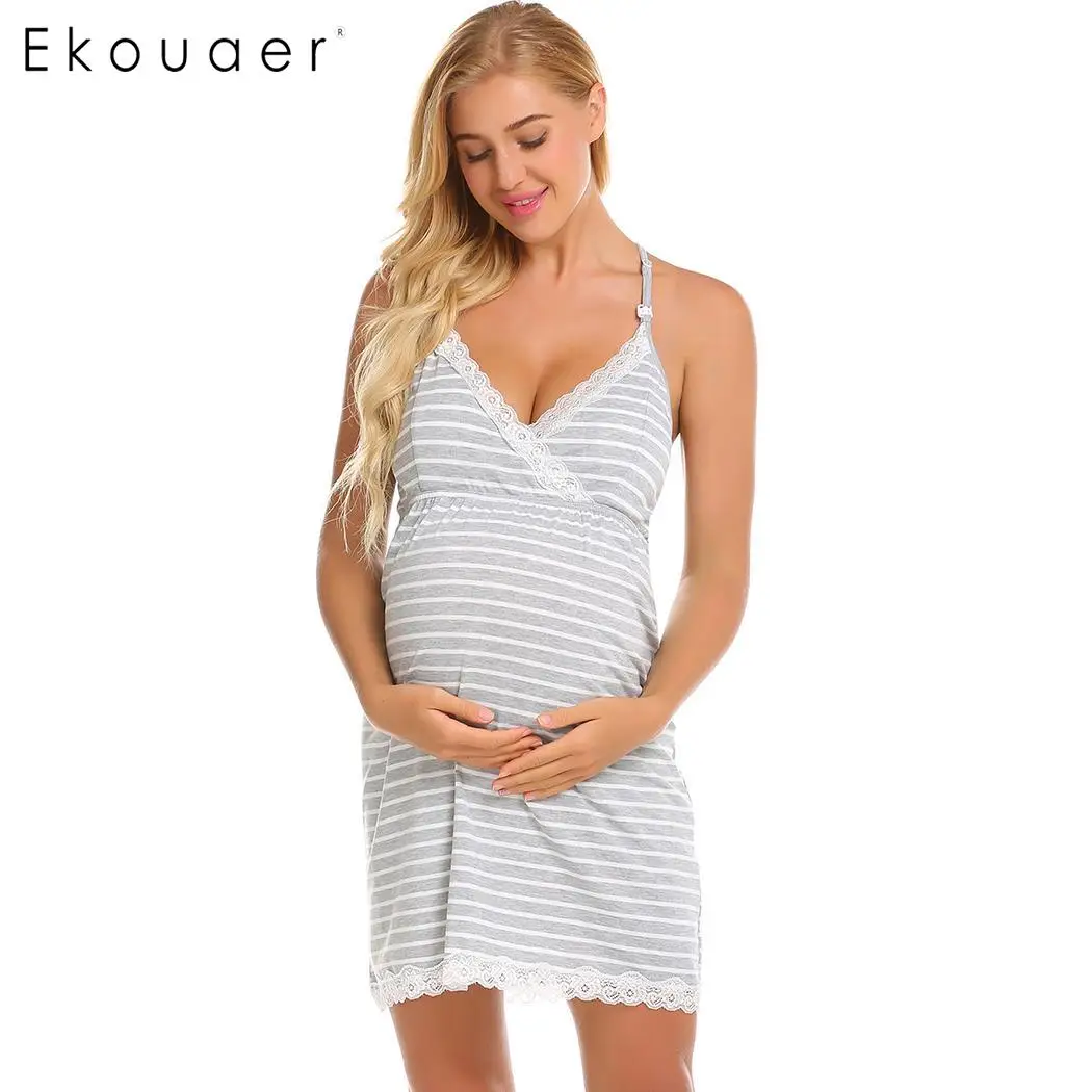 Ekouaer женские ночные рубашки для кормящих грудью Ночная одежда сна с v образным