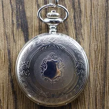 Мода Серебряный Щит Механические карманные часы Рука обмотки кулон ожерелье цепь мужские часы