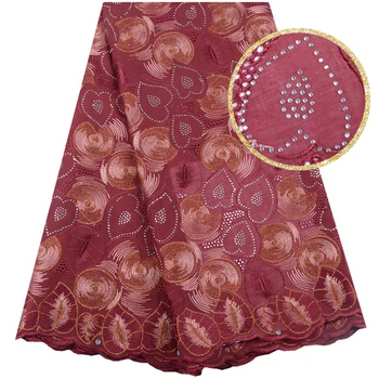 

African Red Cotton Swiss Voile Lace Fabric High Quality Stones Swiss Voile Lace In Switzerland French Lace Fabric 5Yard 1549