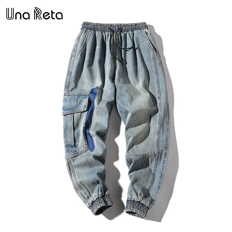 Una Reta джинсы мужские модные хип хоп мужские s брендовые джоггеры из денима уличный стиль эластичная талия промывают уличная мужские джинсы - Цвет: Синий