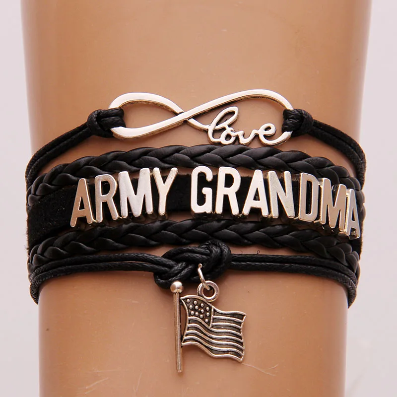 NCRHGL Infinity love ARMY GRANDMA/MOM/WIFE/UNCLE/SISTER/GIRLFRIEND/AUNT Flag charm braided bracelet Family bangles Drop Shipping - Окраска металла: Army Grandma