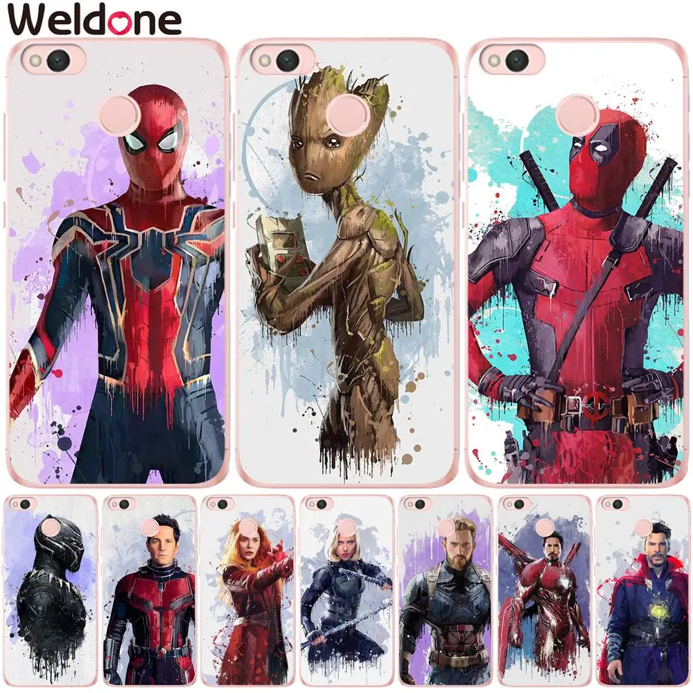 

Fashion Marvel Avengers Cases For Xiaomi Mi 5X Mi a1 Mi6 Redmi 4 Pro Note 4X 4A 5A Deadpool Spiderman Groot Cases Cover etui