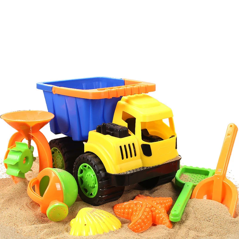 

7pcs Cars Beach Toys Sand Bath Toys set Dune Bucket Rakes Sand Wheel Watering Sand Play Polymer Clay Bucket Spade Mold Tools