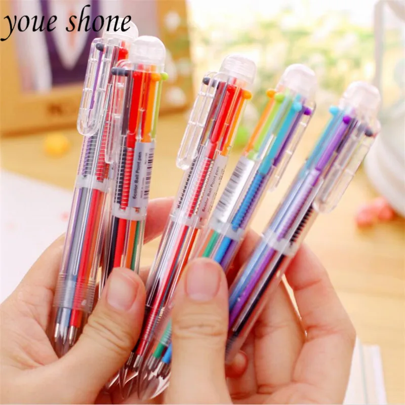 

1PCS /Creative Cartoon Color Ballpoint Pen by Multicolor Pen Personality 6 In One School Supplies Multifunction