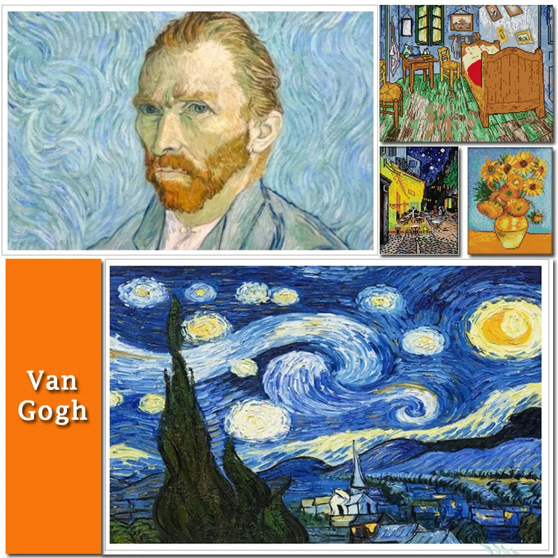 

oneroom The Starry Night of Van Gogh Printed Canvas DMC Counted Chinese Cross Stitch Kits printed Cross-stitch set Embroidery