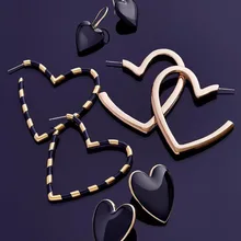 Dvacaman, трендовые серьги-гвоздики, черное сердце, для женщин, золотой цвет, медь, CZ, большие массивные серьги, Женские Ювелирные изделия, бижутерия