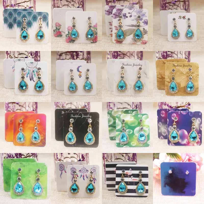 

16designs colorful print earring package tag card 5*5cm marble earring card flower pattern drop earring packing card 100pcs/lot
