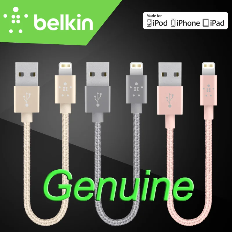 15cm Belkin Original MFi Certified Lightning to USB 8 pin Mobile Phone Metallic Short Cable charge