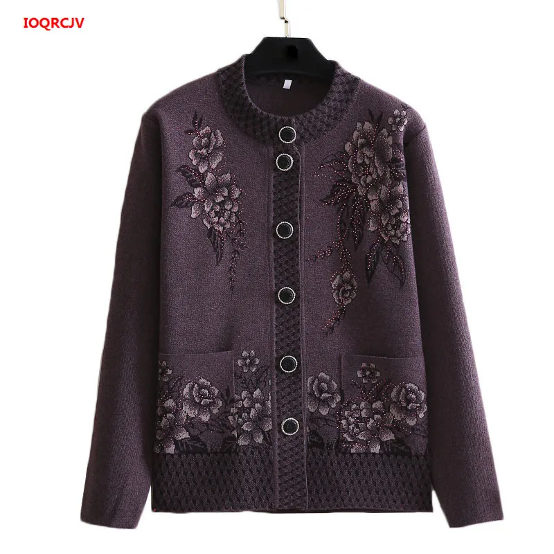 Women Tops Knitwear Cardigan Sweater Thick 2021 Autumn Plus size 4XL Middle-aged Female Flower Embroidery Knit Coat W295 |