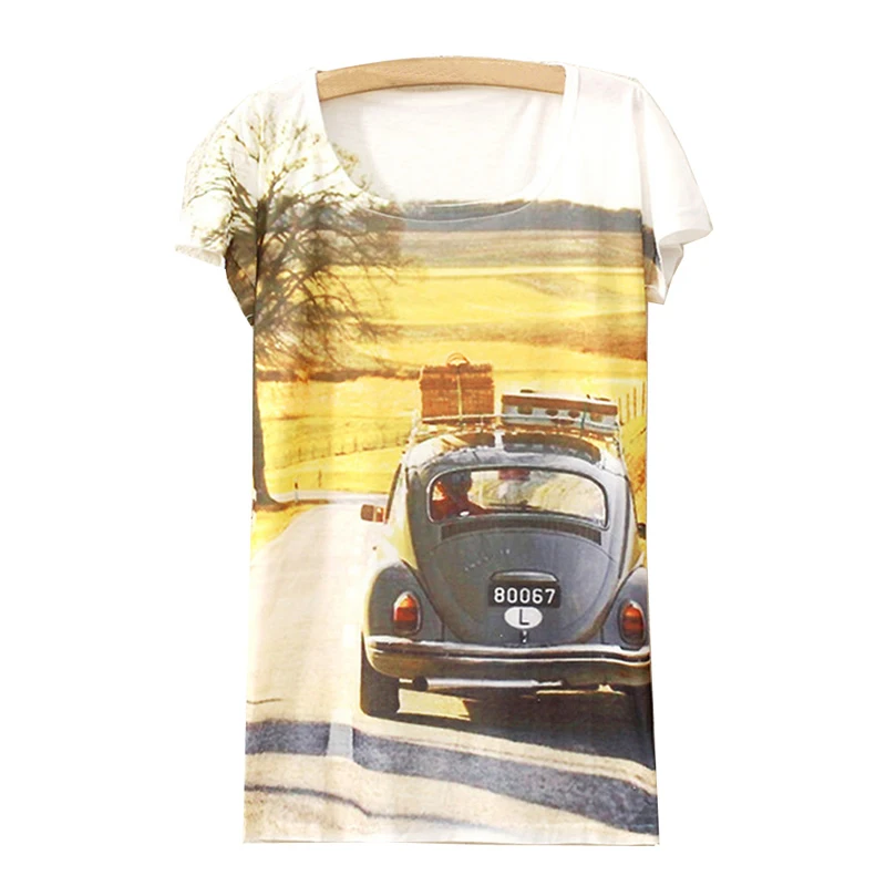 2017 New Fashion Vintage Spring Summer Animal Digital Printing Women's Short Sleeve T-shirt Cotton Blend Printed Tee T Shirts
