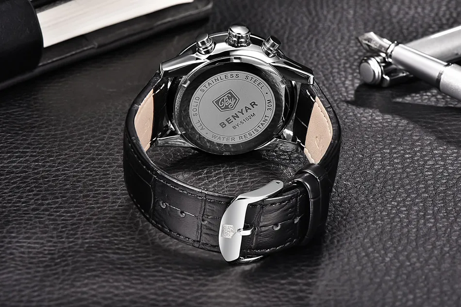 Zegarek męski na skórzanym czarnym pasku Benyar Dark Series 7 Img70433