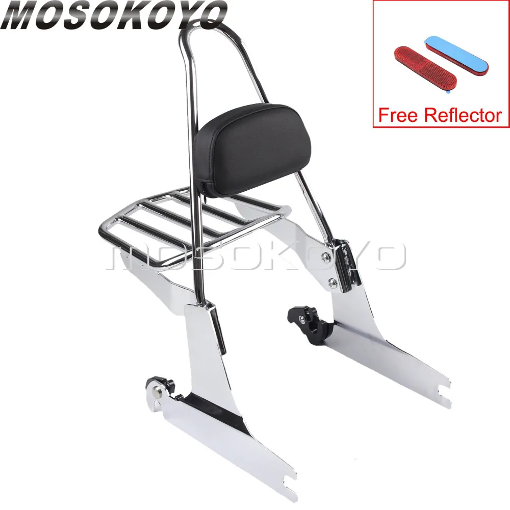 For Harley Softail Fat Boy 00-05 Chrome Sissy Bar Luggage Rack + Backrest Pad Side Plate+Red Reflector |