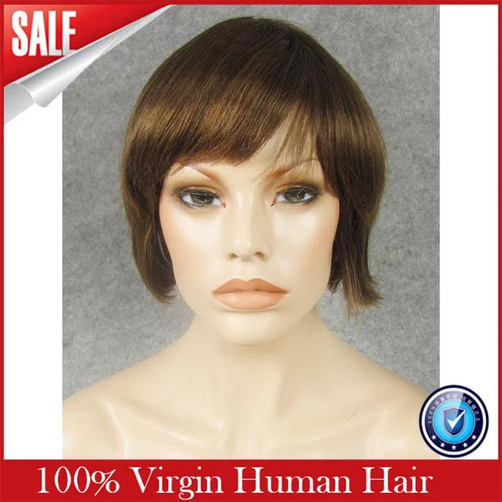 Free Shipping Full Lace Rihanna Chic Cut Short Wigs Hairstyle Dark Brown font b Brazilian b