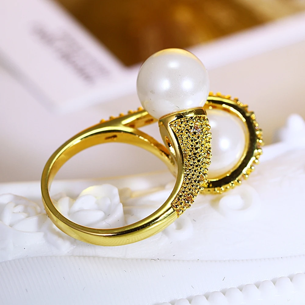 DreamCarnival1989 Infinity Finger Ring for Women Wedding Anniversary Gift for Love Gold-Color Created Pearls Jewelry Anillo Moda