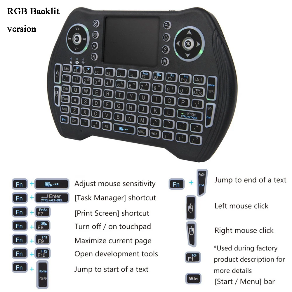 Клавиатура с RGB подсветкой и тачпадом 2 4 ГГц|Комплекты мышь плюс клавиатура| |