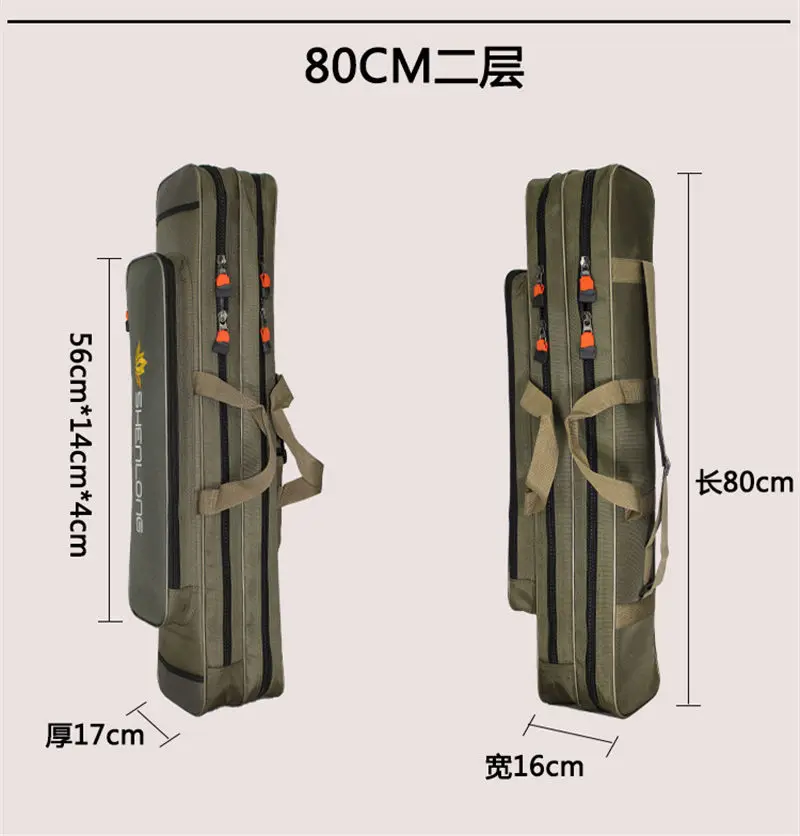 Высококачественная вместительная Рыболовная Сумка Многоцелевой Плотный холщовый материал водонепроницаемый и прочный Чехол сумка для удочки - Цвет: 80cm 2 Layers