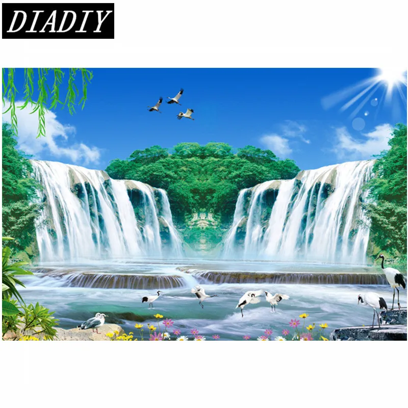 

Diy Diamond painting scenery elmas mozaik Diamond embroidery The waterfall 3d round Diamond mosaic icon full needlework crane