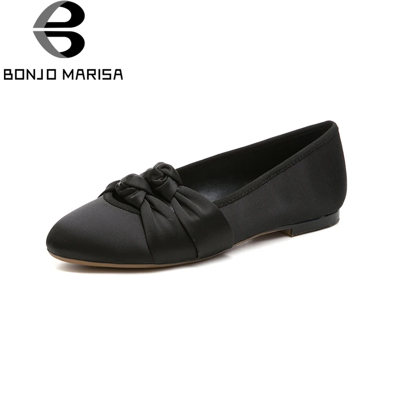 

BONJOMARISA 2018 New Brand Round Toe Women Shoes Woman Slip On Spring Summer Shoes Casual Black Pink Woman Flats Szie 34-39