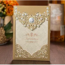Высокое качество свадебные пригласительные карты золото 3D украшения 185*127 мм в том числе печати бумаги, конверт и печати 40 шт./партия