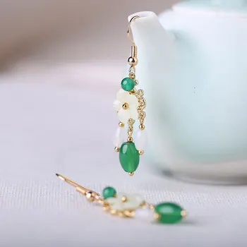 

2019 new earrings agate earrings retro long earrings temperament wild ear clip female