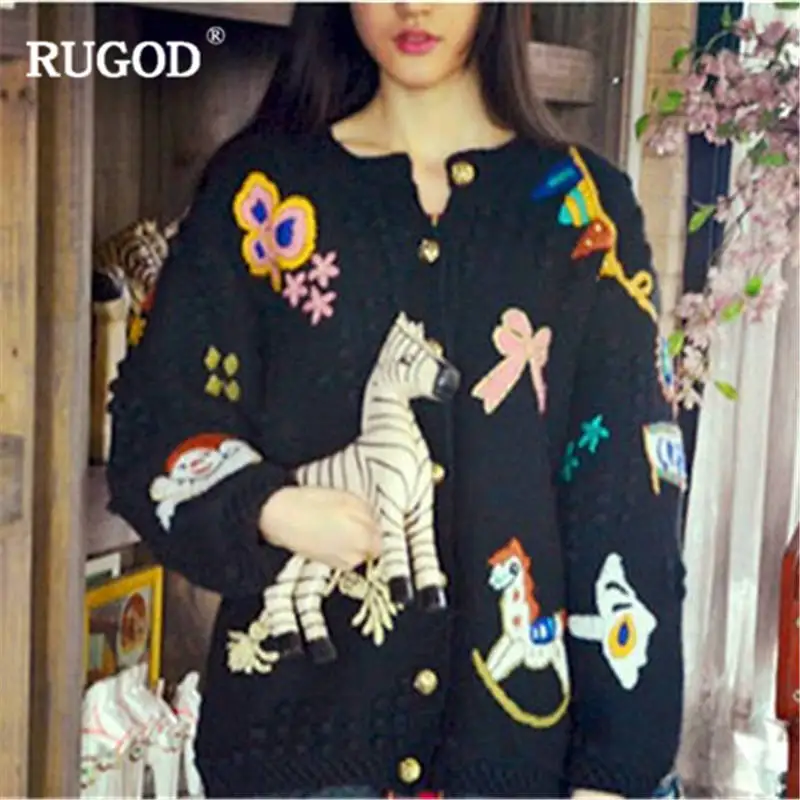 

RUGOD New Casual Women Cardigans Long Sleeve Cartoon Women Sweater Knitted Warm Autumn Winter Tops christmas sweater