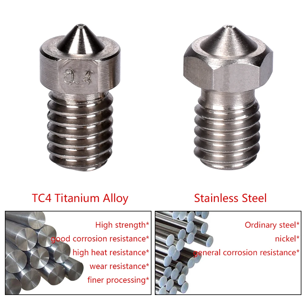 3D TC4 Титан сплав насадка V5 V6 насадка 3D-принтеры Запчасти J-head Hotend экструдер RepRap 1,75 мм нити 0,3/0,4/0,6/08/1,0 мм