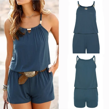 

Women's Jumpsuit Word Collar Sleeveless Casual Long Paragraph Cool Beach H9