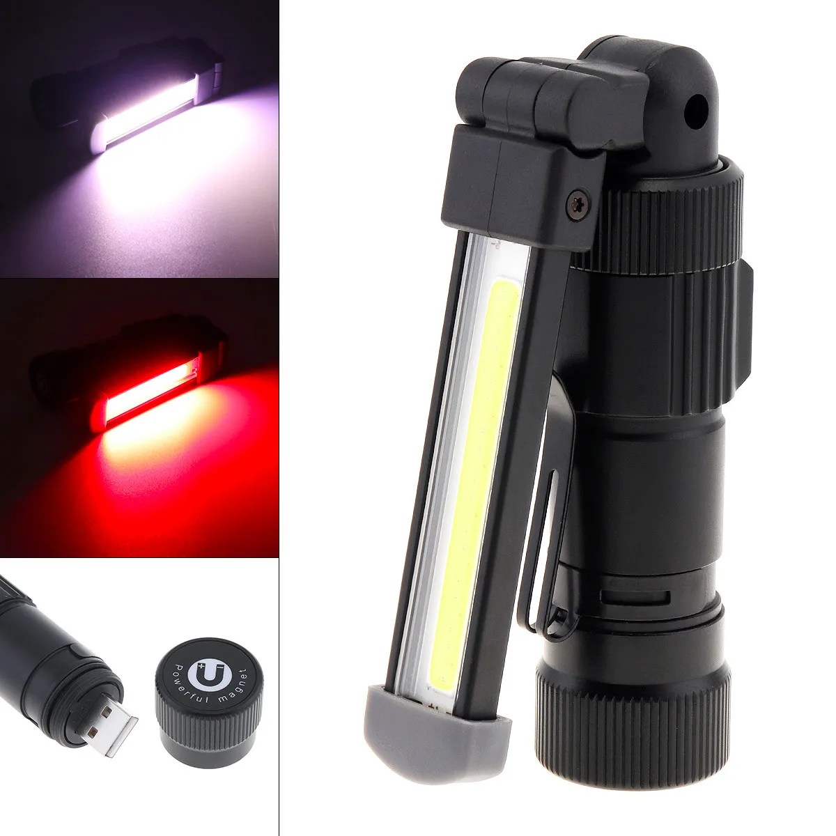 

Aluminum Alloy USB Charging COB LED Work Lamp 360 Degree Rotation Flashlight Torch with Side Lamp for Vehicle Auto Car Repair