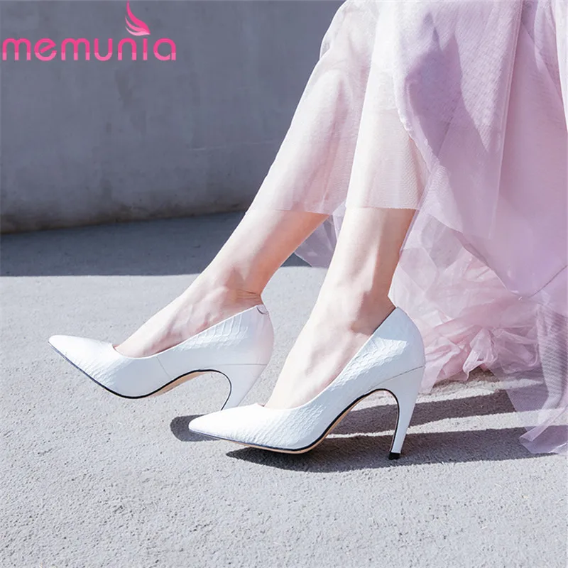 

MEMUNIA 2019 top quality women pumps super high heels shoes genuine leather spring summer shoes elegant wedding shoes woman