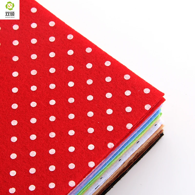Print Polka Dot Polyester Felt Fabric 1mm Thickness 15x15cm 10Colors N-10S2 DIY Handmade Sewing Home Decor Material