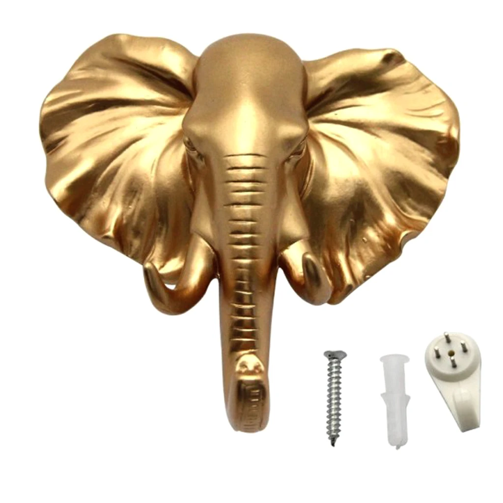 Wall Mount Animal Head Hook Resin Hanger Holder Decor Gold #2 Elephant