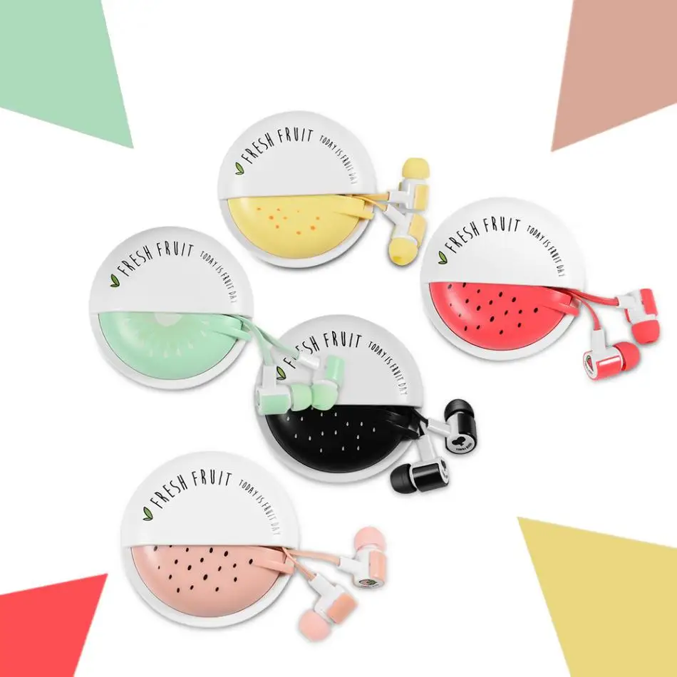 

Portable Mini Cute Fruit Candy Colorful Earphones Universal 3.5mm In-Ear Microphone and Beautiful Storage Box for Girls