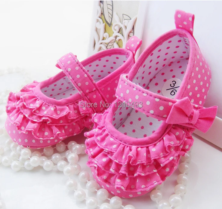 2014 New Girls Kids Hot Pink Sweet Newborn Baby Shoes Canvas Mary Janes