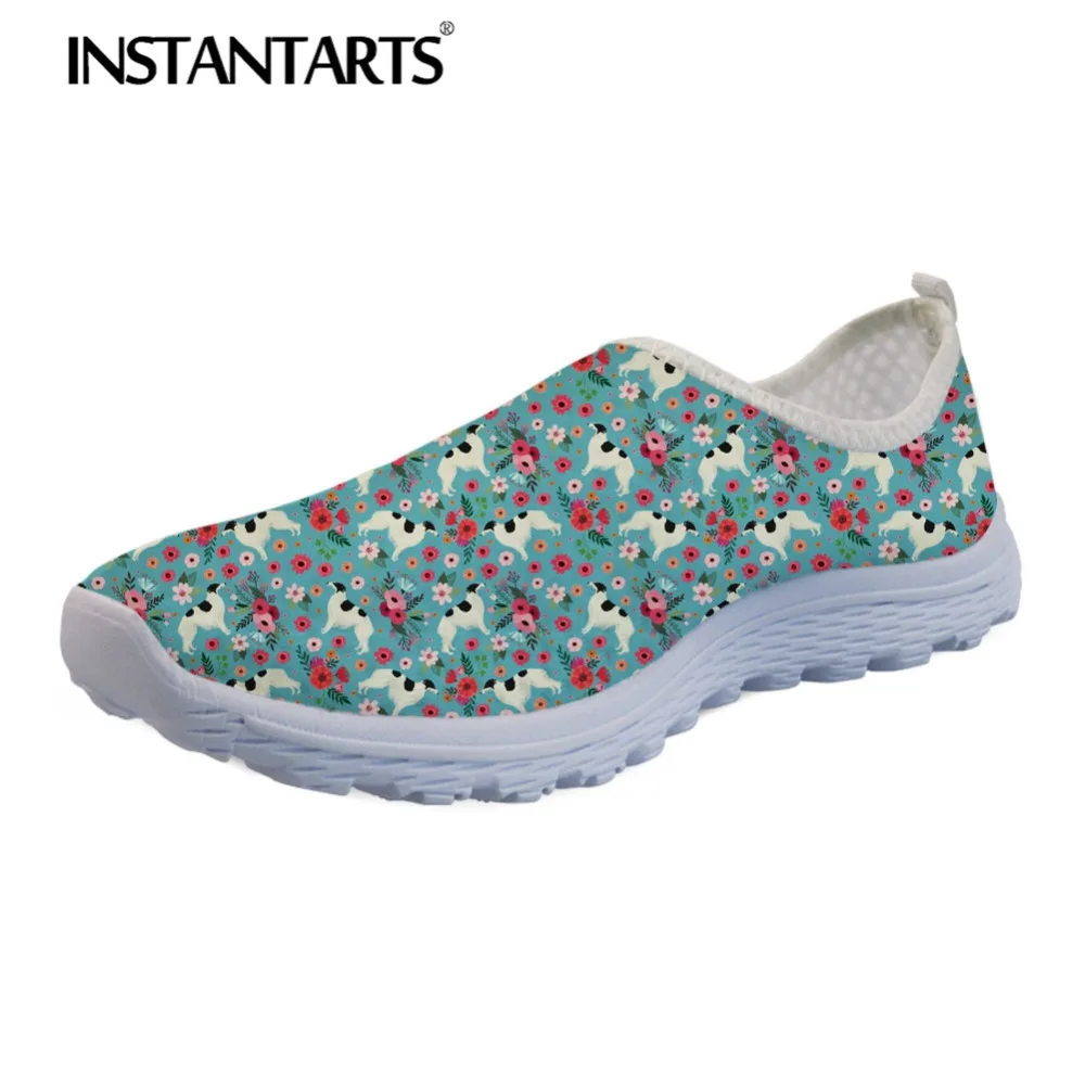

INSTANTARTS Spring Summer Women Flats Shoes Breathable Slip On Female Casual Sneakers Shoes Borzoi Flower Print Zapatillas Mujer