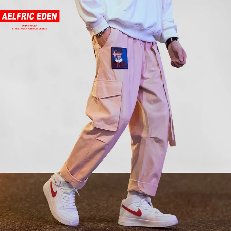 

Aelfric Eden Men Joggers Hip Hop Harem Streetwear Pants Ribbons Letter Embroidery Casual Trousers Popular Pink Cargo Pants UR45