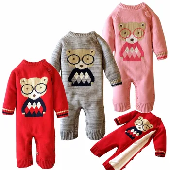 

New arrival baby winter Bear jumpsuit Infant rompers Plus velvet warm Newborn outwear knitting woolen clothes