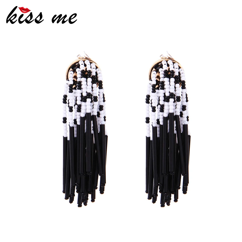

KISS ME Unique White Black Acrylic Beads Big Long Earrings Ethnic Style Dangling Drop Earrings Women Fashion Jewelry