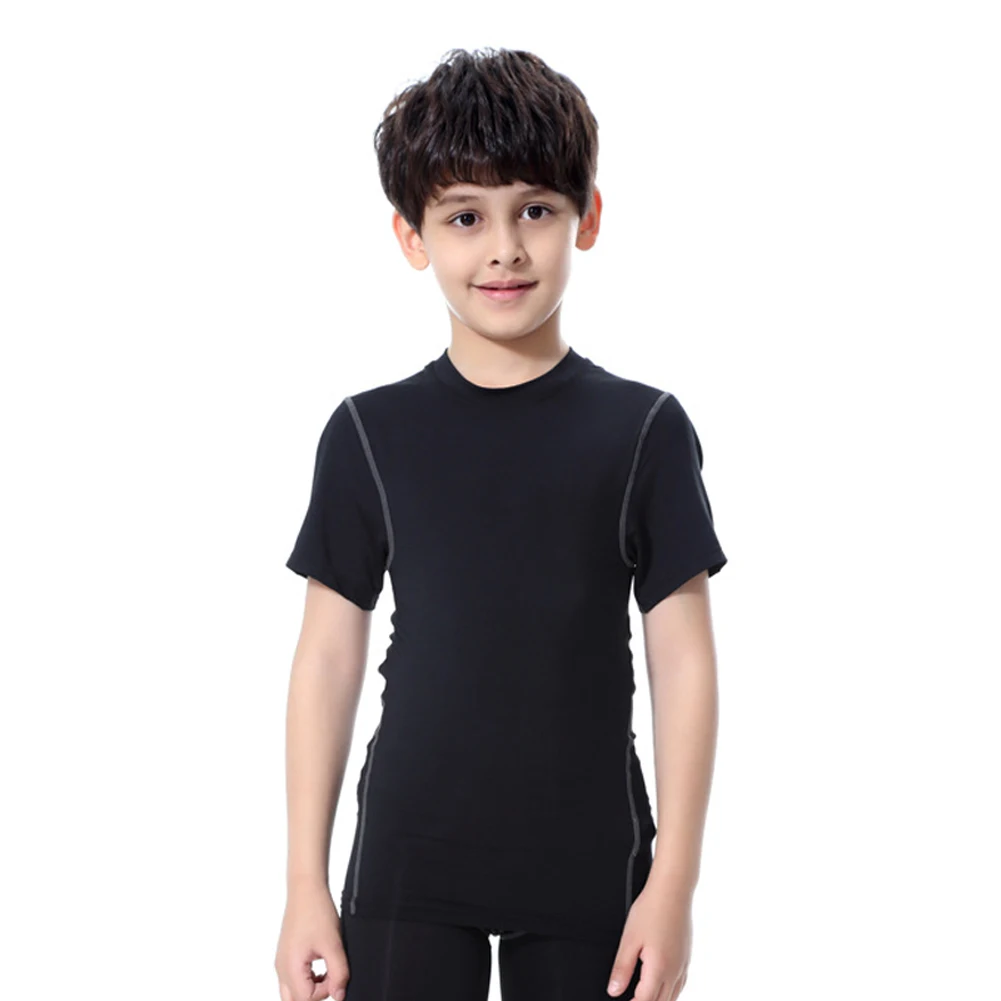 Новинка; детская спортивная одежда; эластичные дышащие быстросохнущие спортивные топы с короткими рукавами для мальчиков и девочек; BF88 - Цвет: Черный