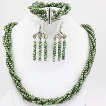 

Multicolor 4 rows necklace bracelet earrings jewelry set for women shell 4mm round beads simulated-pearl beads jewelry 18" B3458