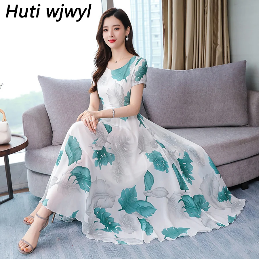 

2019 Elegant Floral Chiffon Boho Midi Dress Summer Vintage 3XL Plus Size Print Beach Maxi Sundress Women Bodycon Party Vestidos