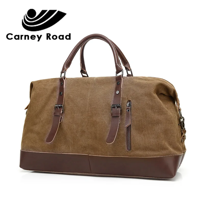 Carney road высокое качество холст кожа для мужчин дорожные сумки Carry on чемодан сумки большой ёмкость выходные сумка ночь - Цвет: Хаки