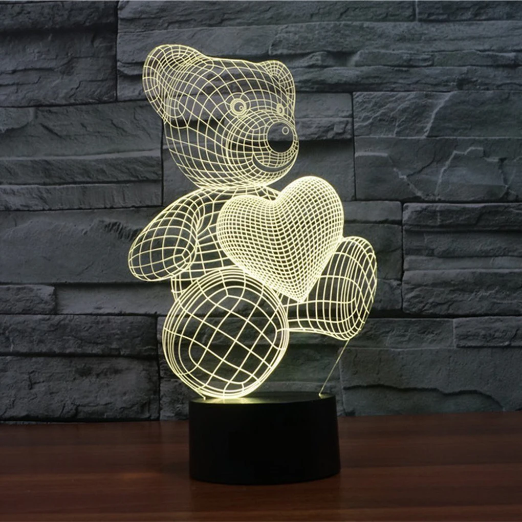 

Cute Heart Bear 3D LED Illusion Night Light Touch Table Desk Lamps Color Lights for Kids Gifts