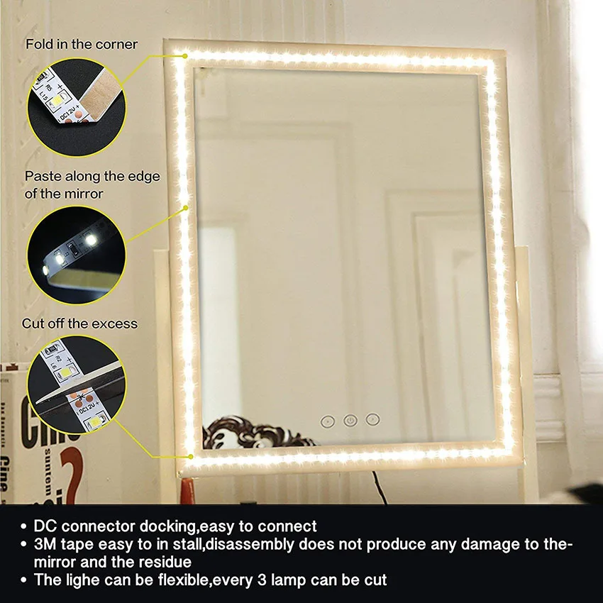 4m/13ft 60LEDs/m LED Vanity Mirror Strip Bar Lights Kit Makeup Dressing Table Vanity Lamp for TV Background Lighting