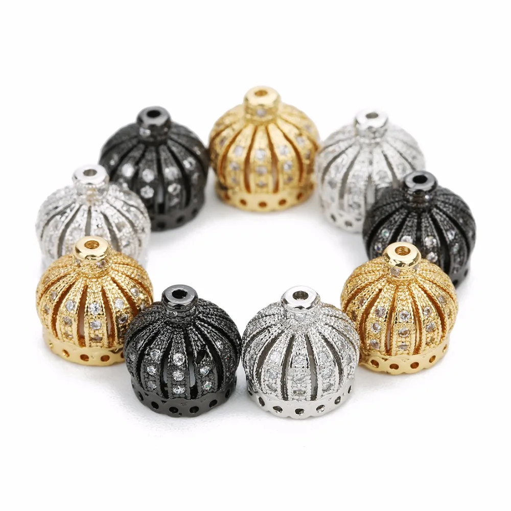 

Louleur Supplies 2 pieces Micro Pave Zircon Copper 11x11mm Crown Space Beads Tassel Caps DIY Tassels Necklace Earring Findings