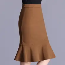 Женские шерстяные юбки размера плюс 4XL, осенняя и зимняя новая юбка с высокой талией в виде листьев лотоса, юбка в стиле «рыбий хвост»