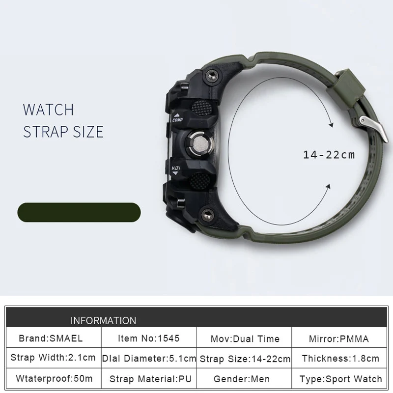 Смарт-часы IP68 часы relogio Inteligente спортивные часы задний светильник с двойным дисплеем мужские часы военные кварцевые часы наручные часы