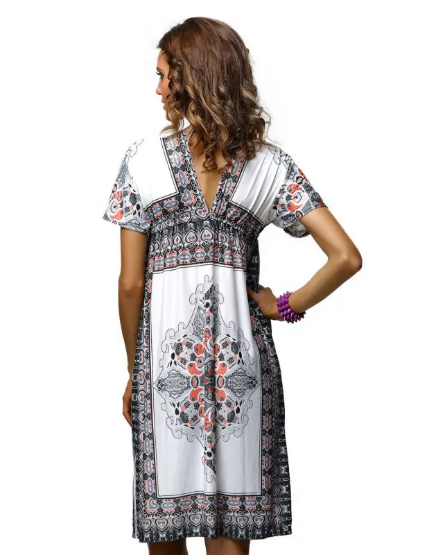 647 15 De Réductionbohème Femmes Robe La18036 Livraison Rapide Fleur Imprimé Robe Genou Longueur Plage Modèles Robe In Robes From Mode Femme Et