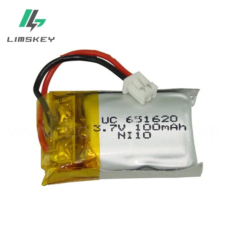 3.7V 100mAH 651620 2 pcs/lot Remote control airplane remote control helicopter 3.7V 100mAH lithium battery white insert 1.25