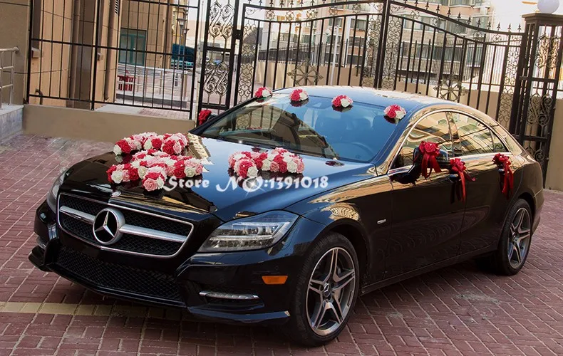 Красная роза Женат праздновать поставок автомобилей поплавки Свадебные украшения автомобиля свадебные цветы